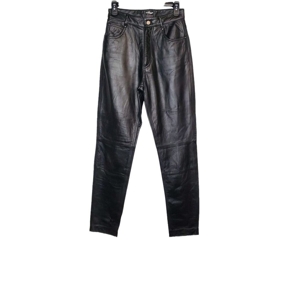 Wilsons Maxima Womens SZ 6 Y2K High Waist Black Leather Lined Pants Bike 90s VTG